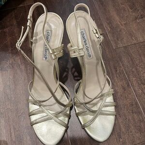 Metallic gold strappy stilettos